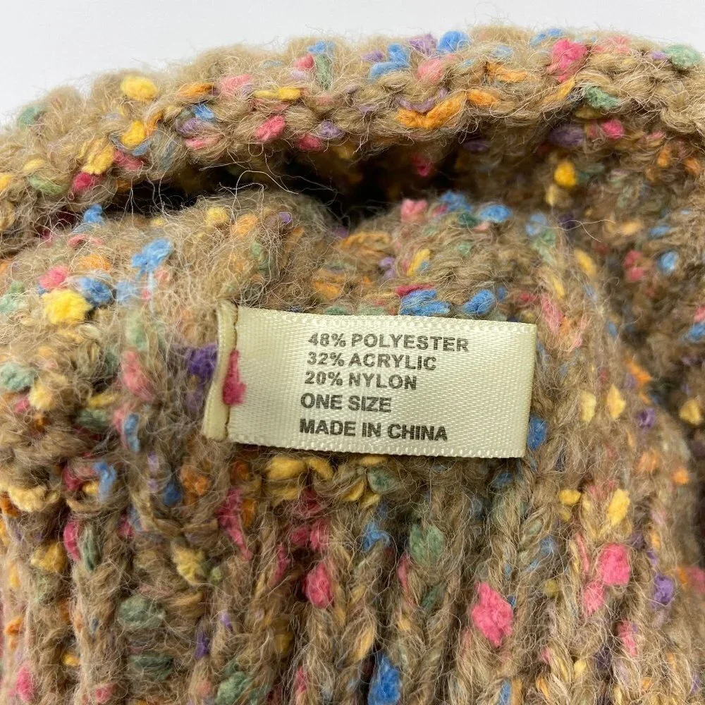Confetti Cable Knit Pom Pom Beanie Stocking Cap Tan Confetti Cable Knit Pom Pom Beanie Stocking Cap Coral main image 4